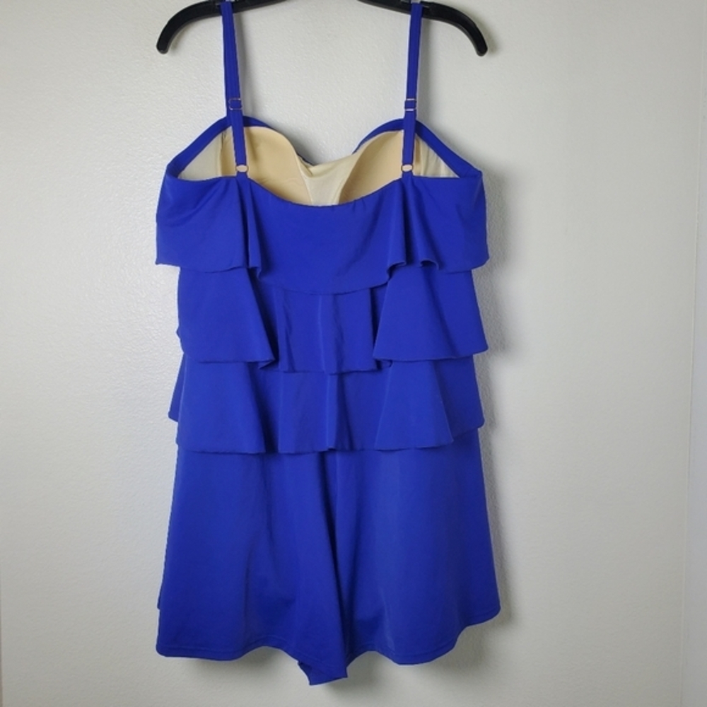 Fit 4 U Women's Blue Ruffle Tiered Sleeveless Swim Romper‎ One Piece Swimsuit - Picture 9 of 14